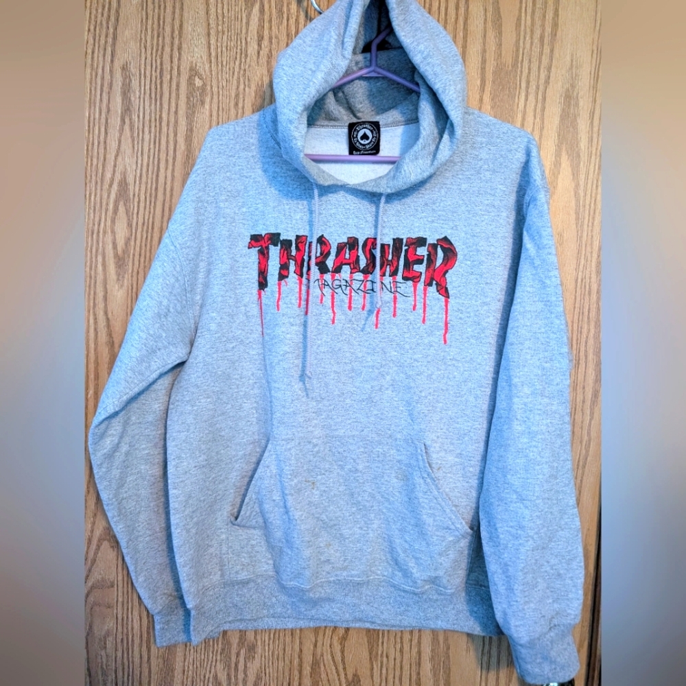 Thrasher Blood Drip Hooded Sweatshirt Gray M
